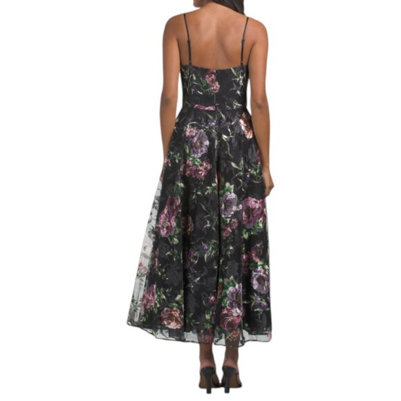 BETSY & ADAM Black/Plum Printed Embroidered Gown - Picture 2 of 3